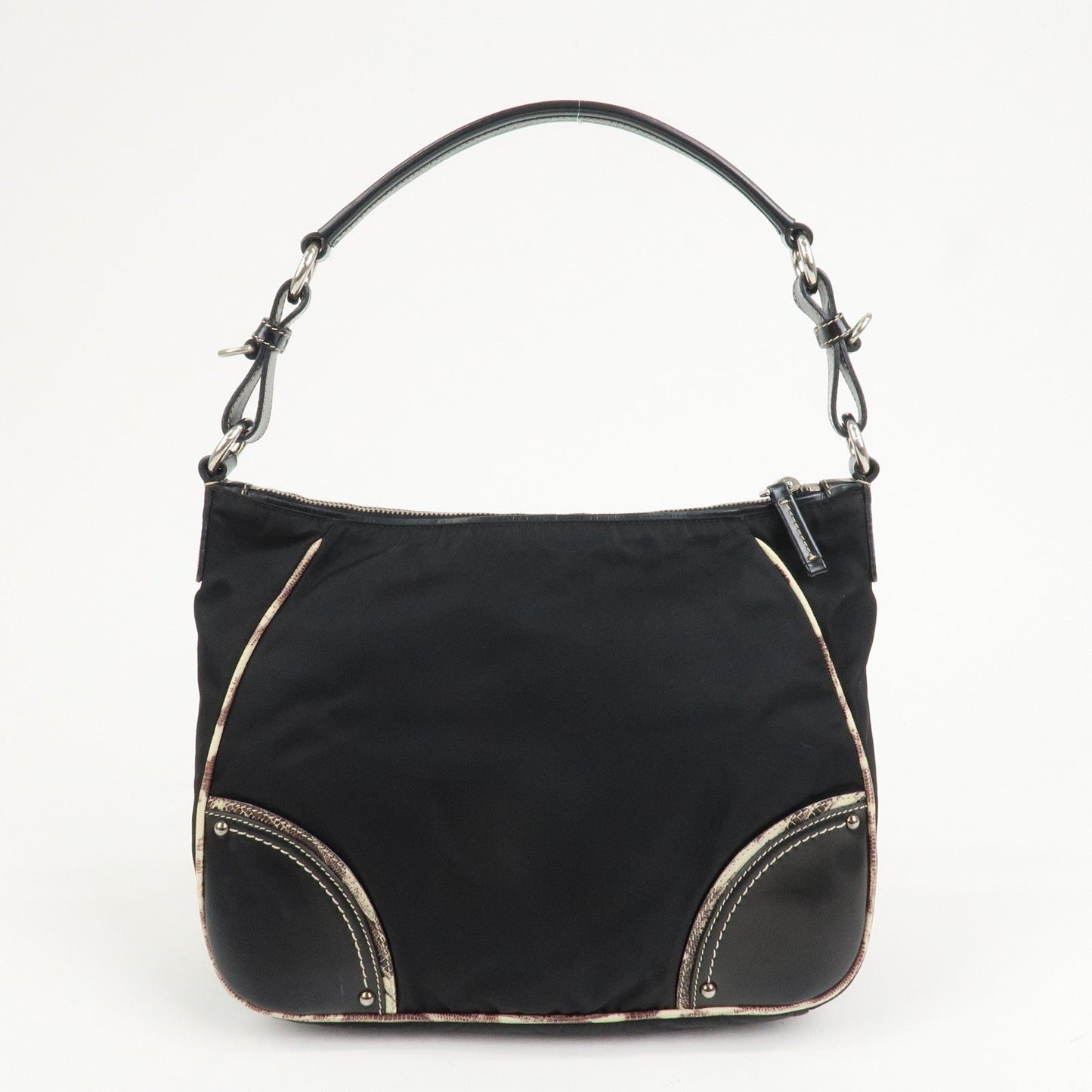 PRADA Triangle Logo Nylon Leather Shoulder Bag Black BR2840