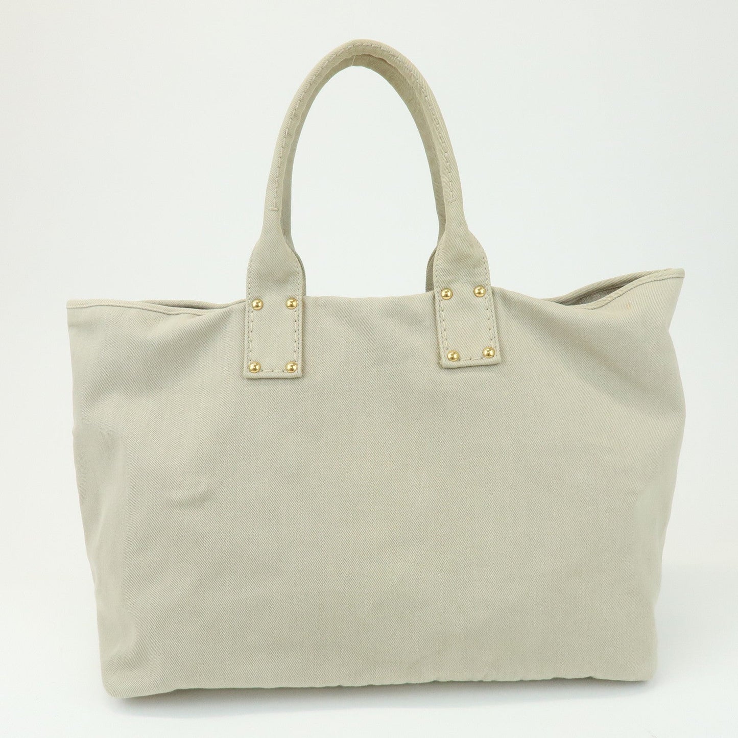 PRADA Triangle Logo Denim Tote Bag Shoulder Bag Light Beige BN2091
