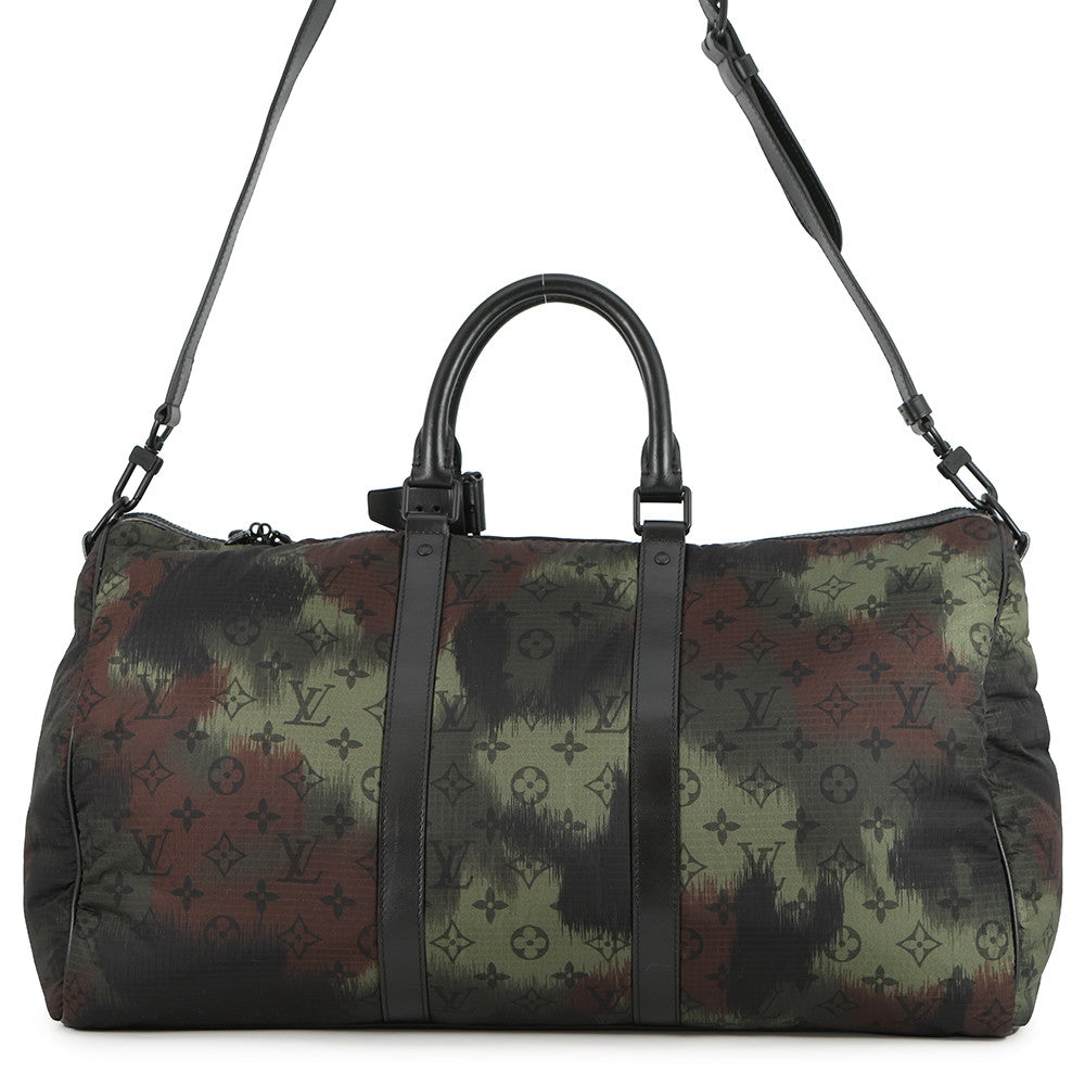 LOUIS VUITTON Keepall Bandouliere Khaki/NoirM56416 Monogram?Camouflage Nylon Leather Size 50