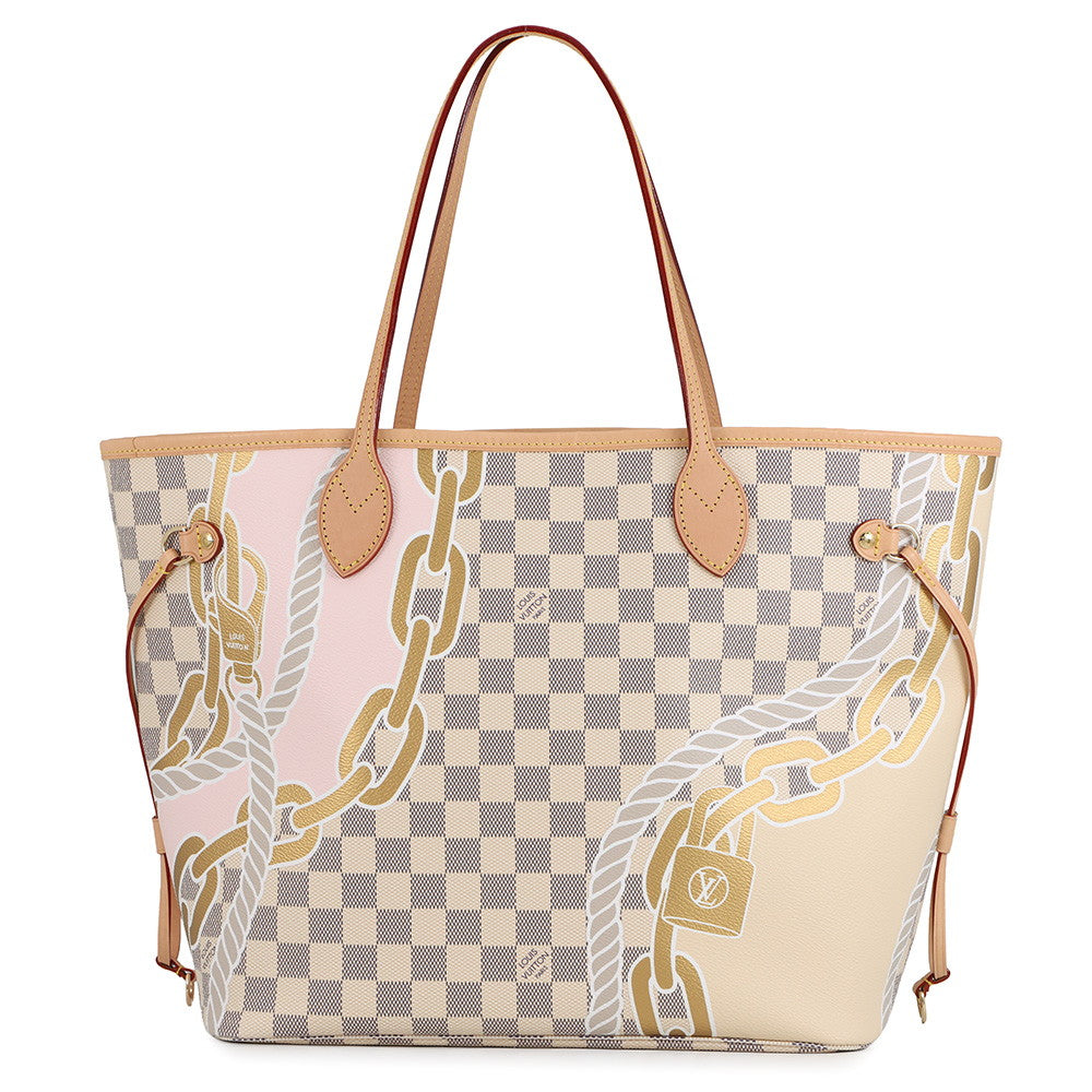 LOUIS VUITTON Nautical Neverfull Beige/Pink/GoldN40471 Damier Azur Rope & Chain Size MM