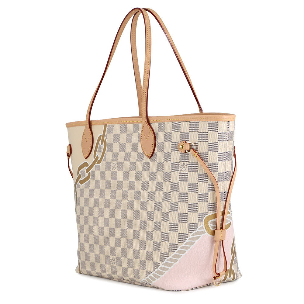 LOUIS VUITTON Nautical Neverfull Beige/Pink/GoldN40471 Damier Azur Rope & Chain Size MM