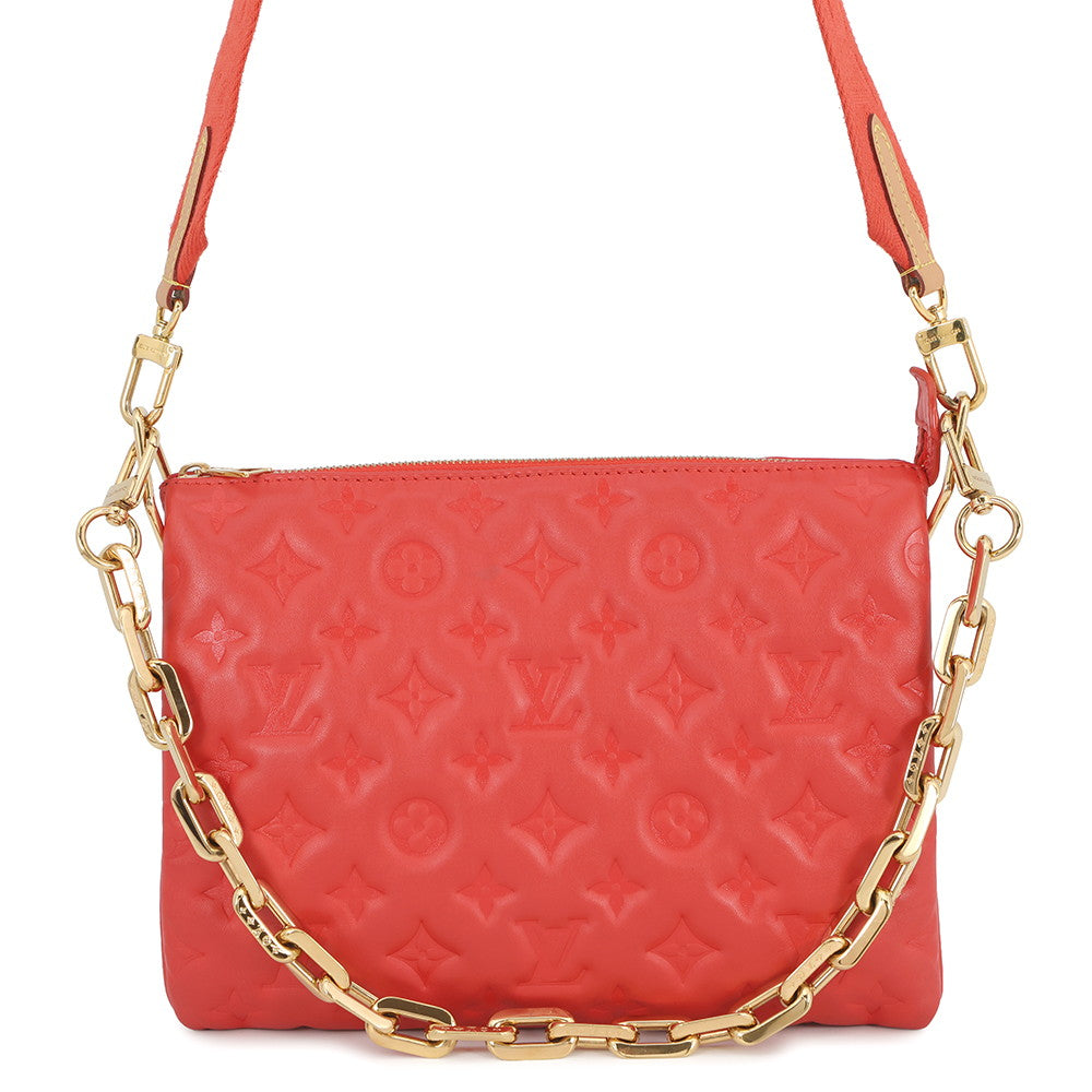 LOUIS VUITTON Coussin RougeM57792 Monogram?Pattern Lamb Leather Size PM