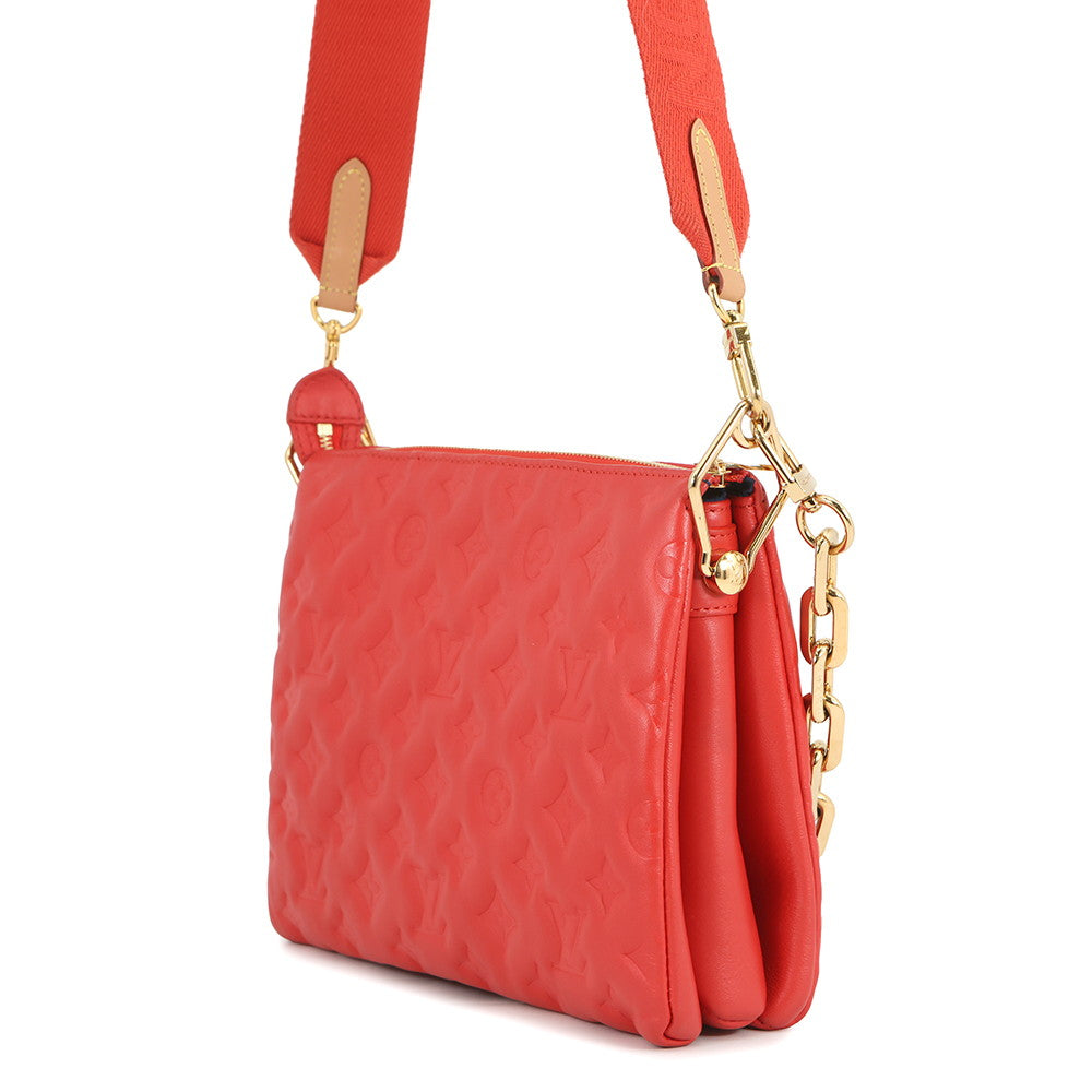 LOUIS VUITTON Coussin RougeM57792 Monogram?Pattern Lamb Leather Size PM