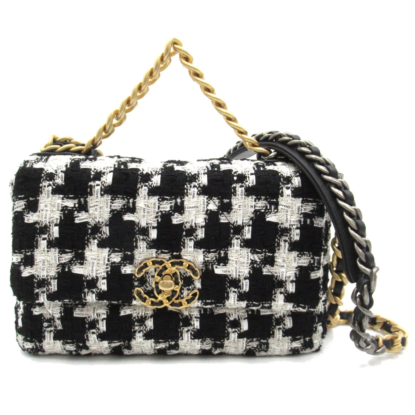 CHANEL CHANEL 19 Chain Shoulder Bag Tweed/Wall/Leather Black/White AS1160
