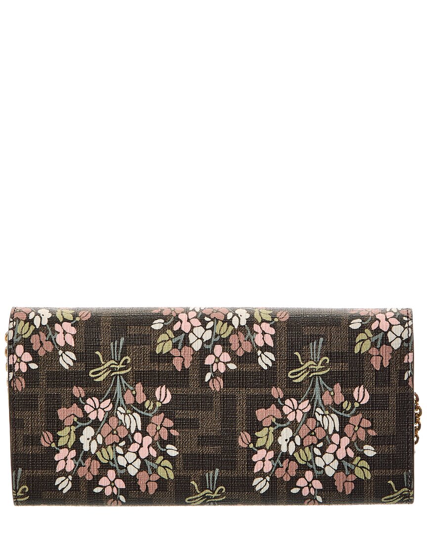 Fendi Roma Ff Jacquard & Leather Wallet On Chain, Brown