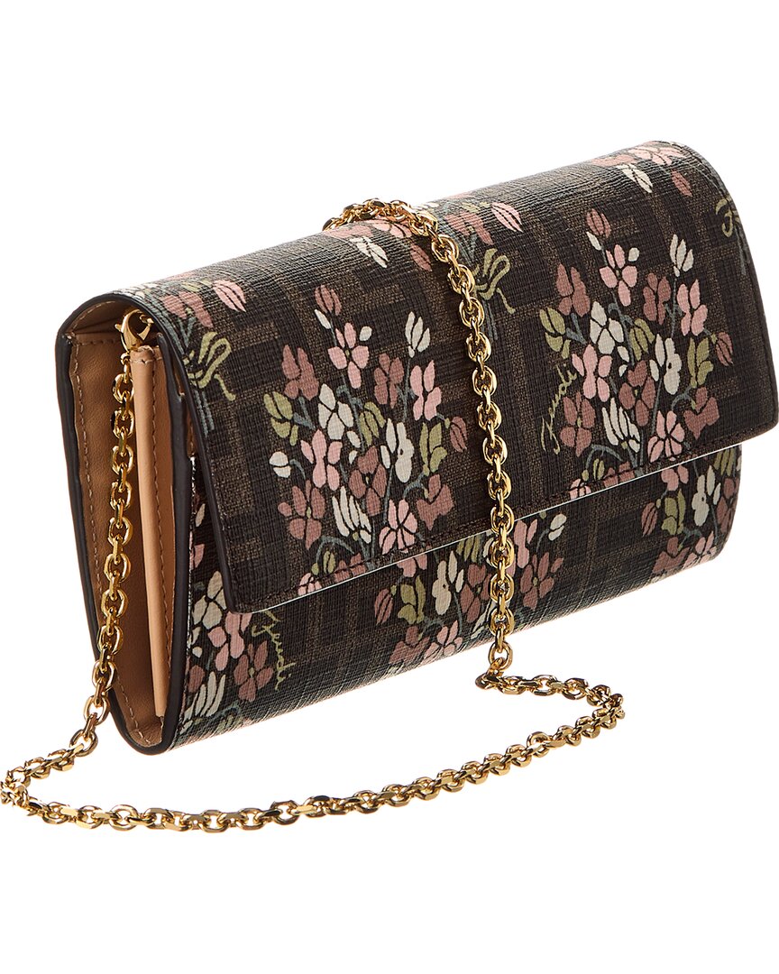 Fendi Roma Ff Jacquard & Leather Wallet On Chain, Brown