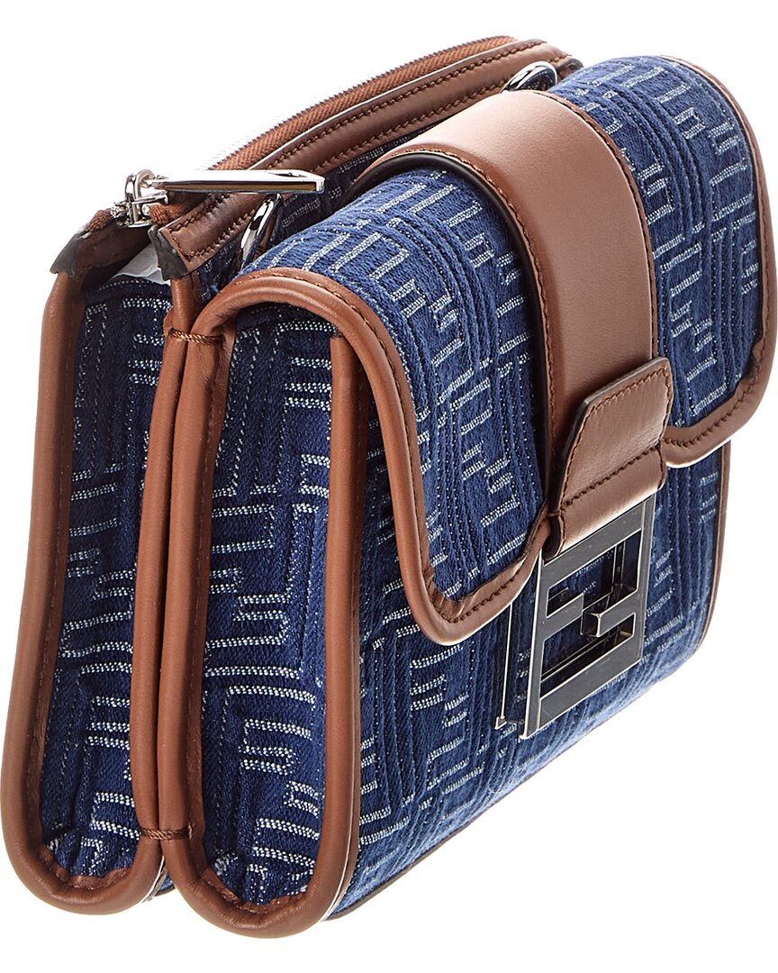 Fendi Baguette Double Ff Denim & Leather Crossbody