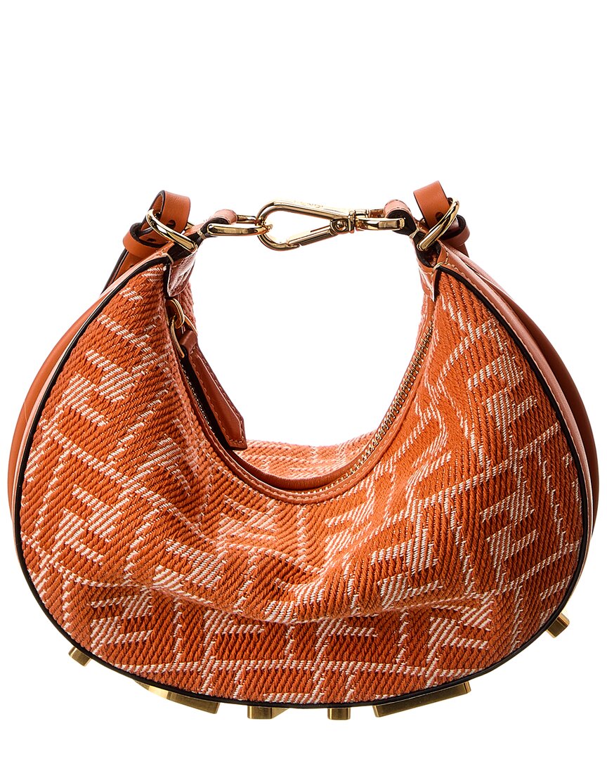 Fendi Fendigraphy Mini Ff Jacquard & Leather Hobo Bag, Orange