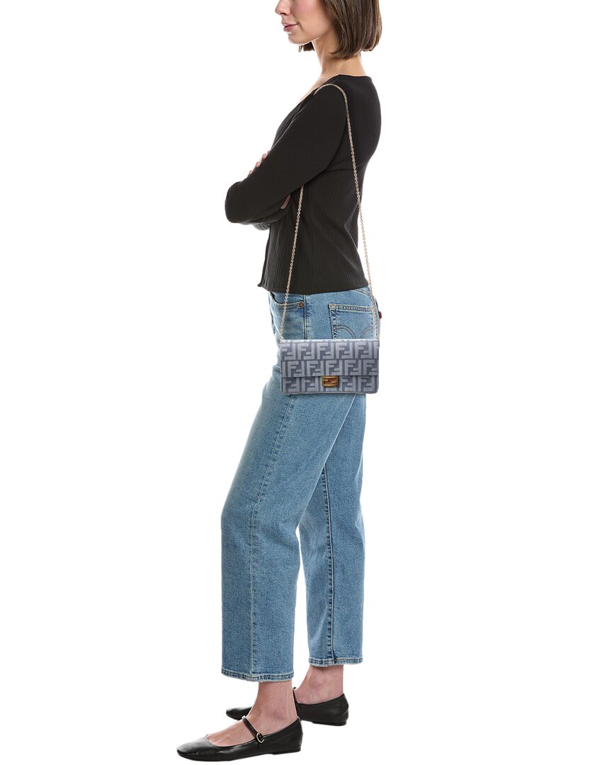 Fendi Baguette Ff Denim & Leather Wallet On Chain