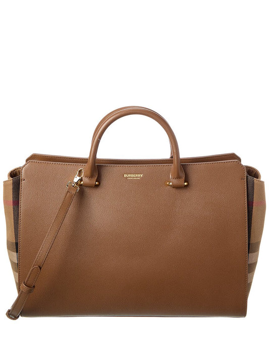 Burberry Banwell Medium Leather & Check Canvas Satchel
