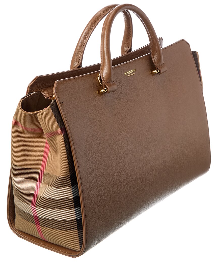 Burberry Banwell Medium Leather & Check Canvas Satchel