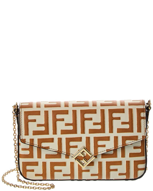Fendi Ff Diamonds Leather Wallet On Chain