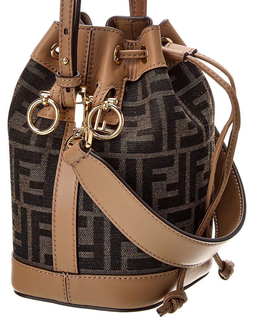Fendi Mon Tresor Mini Ff Jacquard & Leather Bucket Bag, Brown