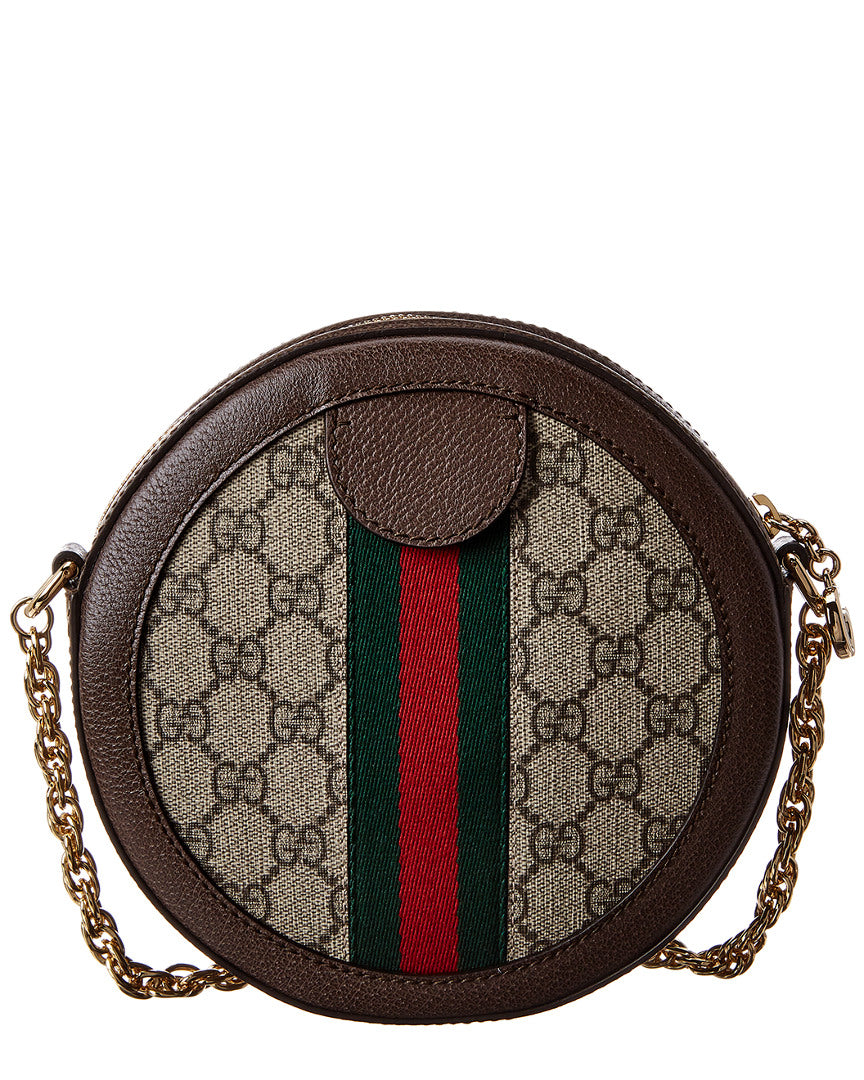 Gucci Ophidia Mini Round Gg Supreme Canvas & Leather Crossbody