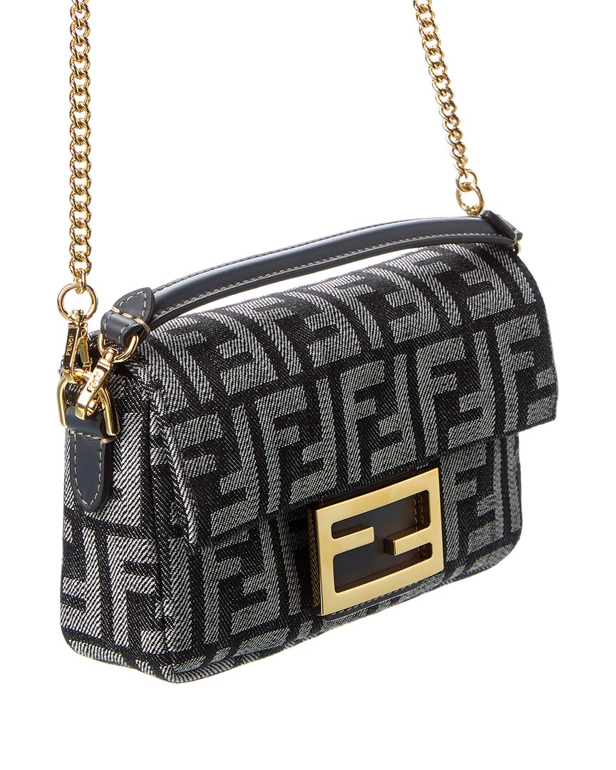 Fendi Baguette Mini Ff Denim & Leather Shoulder Bag