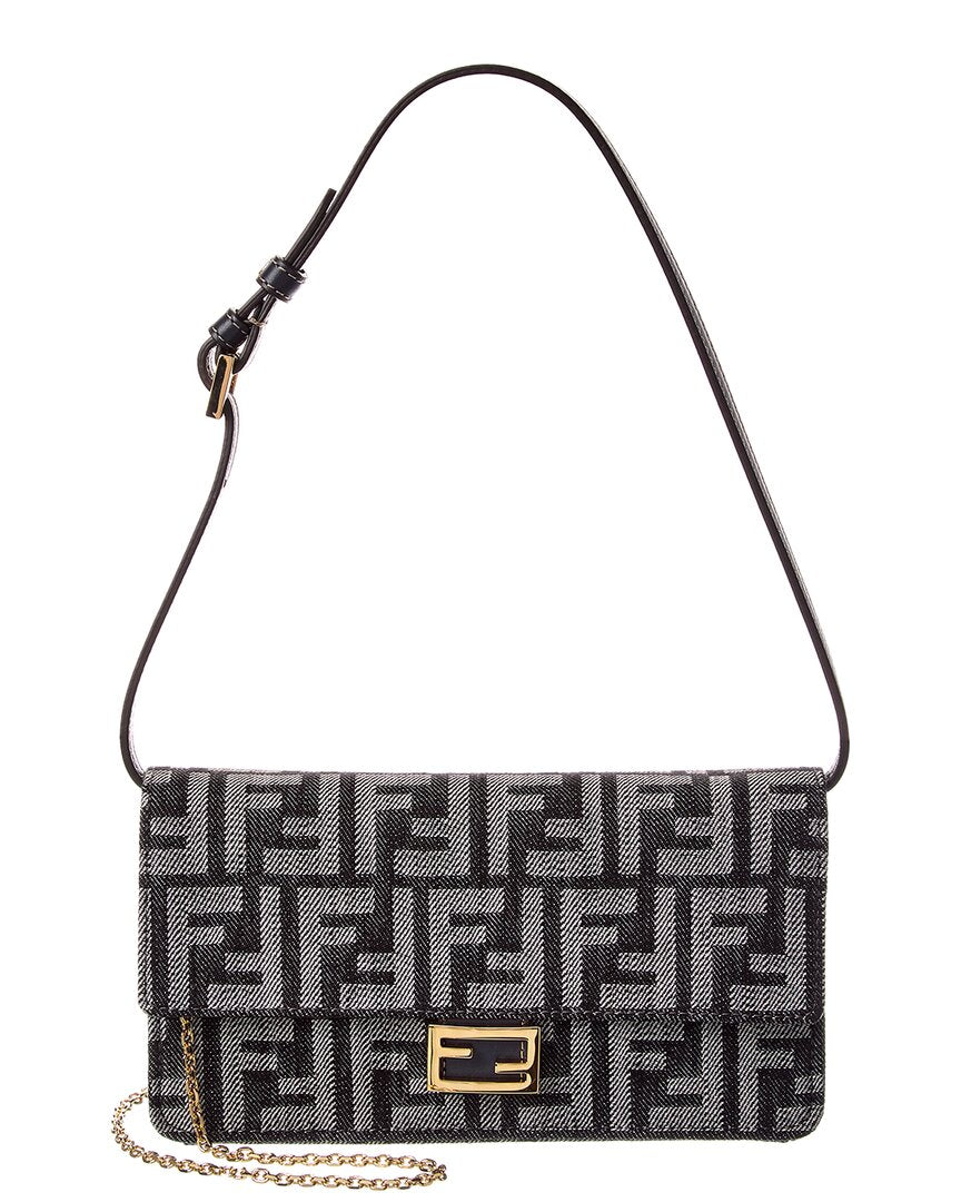 Fendi Baguette Ff Denim & Leather Wallet On Chain