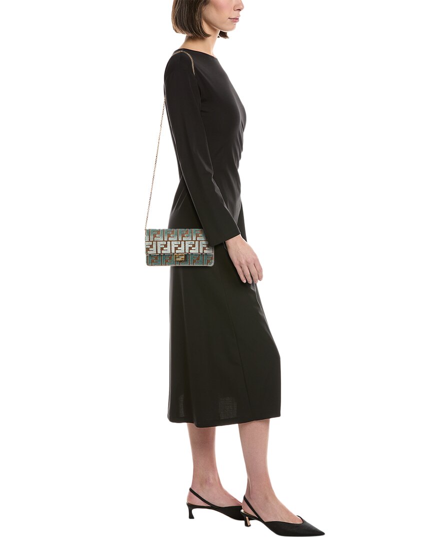Fendi Baguette Ff Velvet & Leather Wallet On Chain