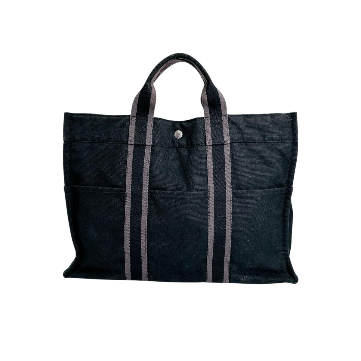 HERMES Tote Bag canvas black canvas Fool ToeMM