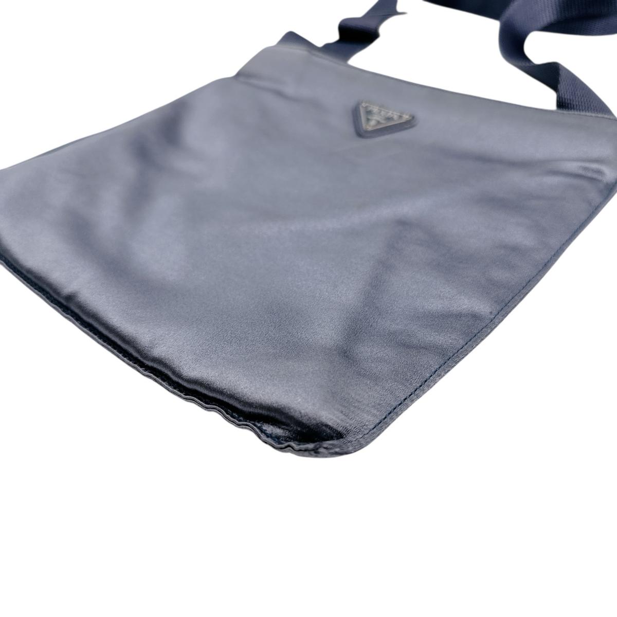 PRADA Shoulder Bag Satin Light Gray Pochette Triangle logo Silk satin Women