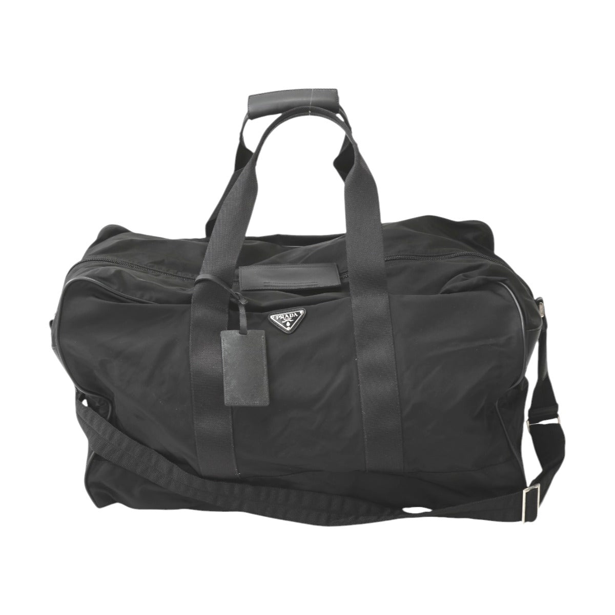 PRADA Boston Duffel bag Nylon black Travel bag one belt back