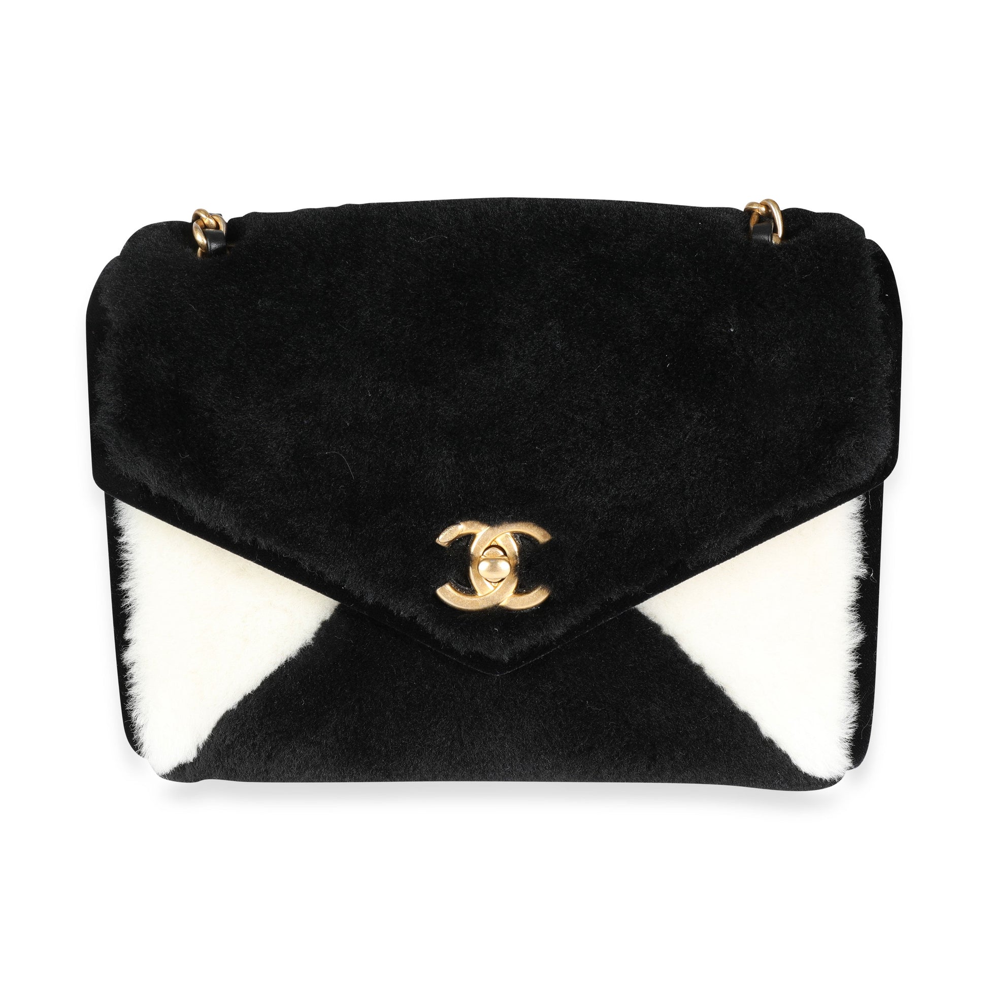 CHANEL Black & White Shearling Small Single Flap Bag
