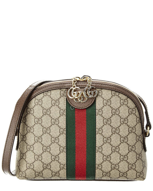 Gucci Ophidia Small Gg Supreme Canvas & Leather Shoulder Bag, Beige