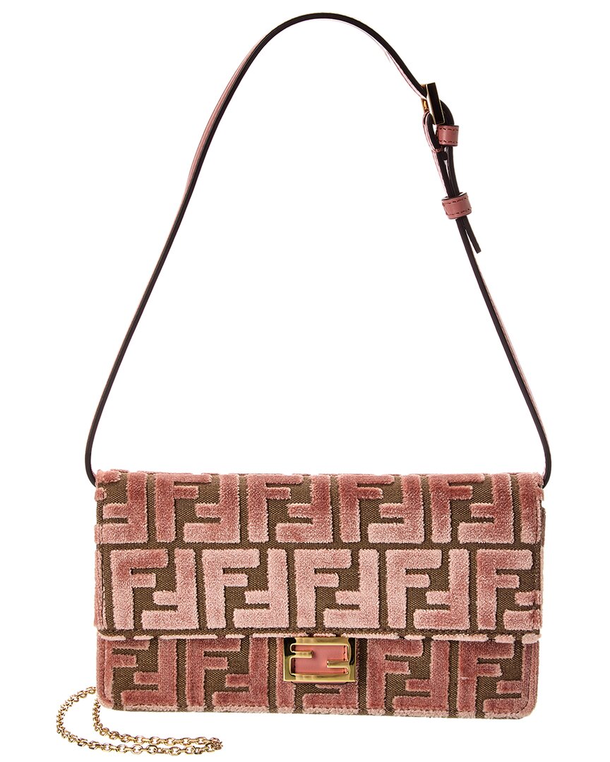 Fendi Baguette Ff Velvet & Leather Wallet On Chain