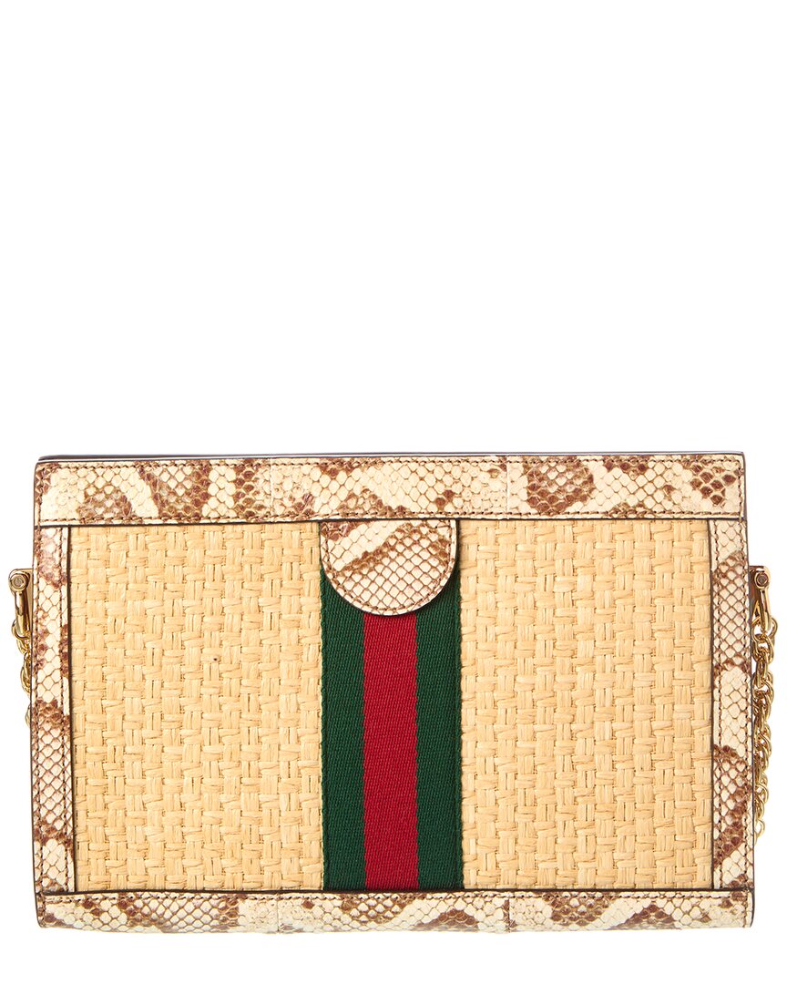 Gucci Ophidia Small Straw & Snakeskin Shoulder Bag