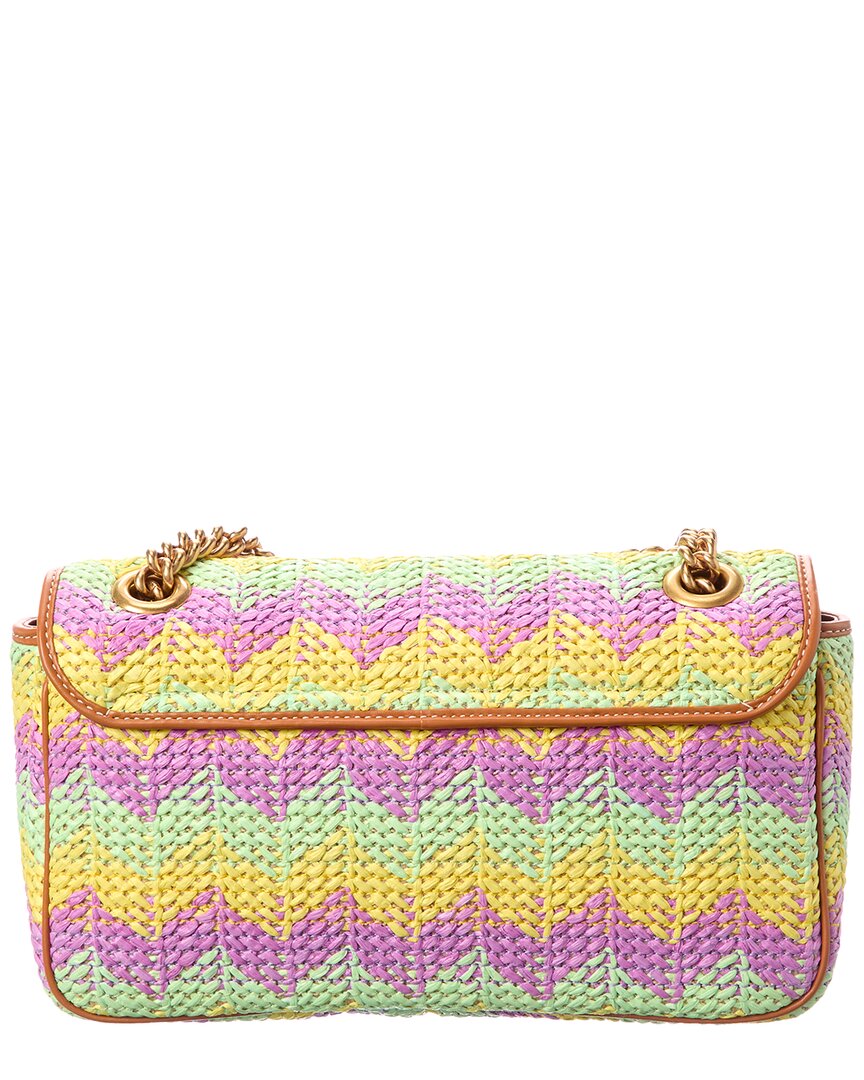 Gucci Gg Marmont Small Matelasse Raffia & Leather Shoulder Bag