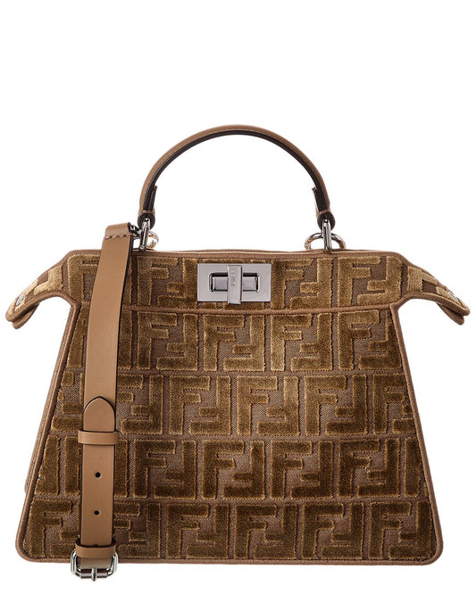 Fendi Peekaboo Iseeyou Small Ff Jacquard Velvet & Leather Satchel