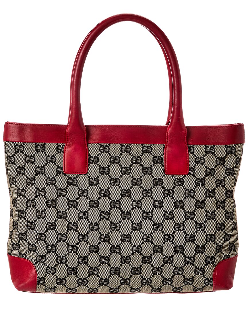 Gucci Navy Gg Canvas & Red Leather Campus Tote ( )