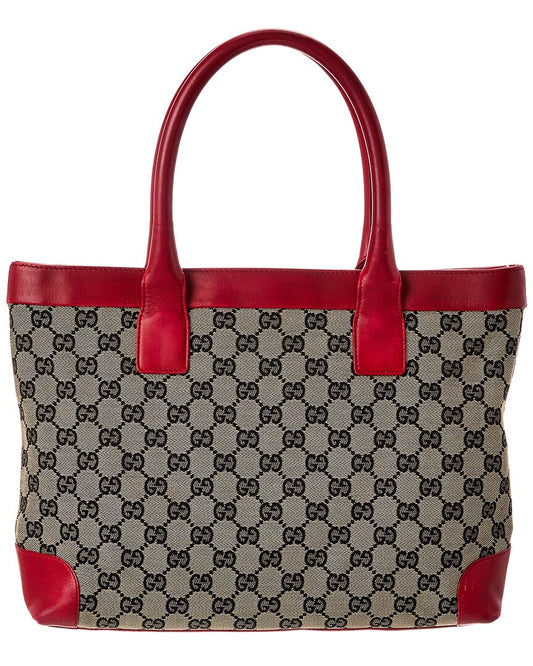 Gucci Navy Gg Canvas & Red Leather Campus Tote ( )