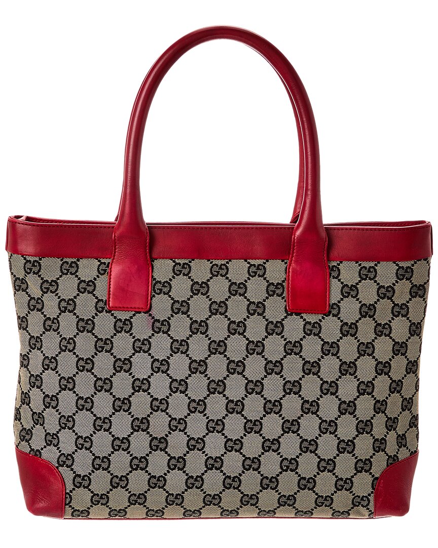Gucci Navy Gg Canvas & Red Leather Campus Tote ( )