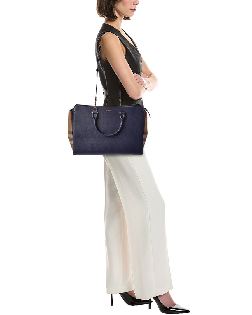 Burberry Banwell Medium Leather & Check Canvas Satchel