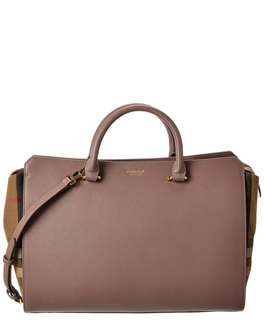 Burberry Banwell Medium Leather & Check Canvas Satchel