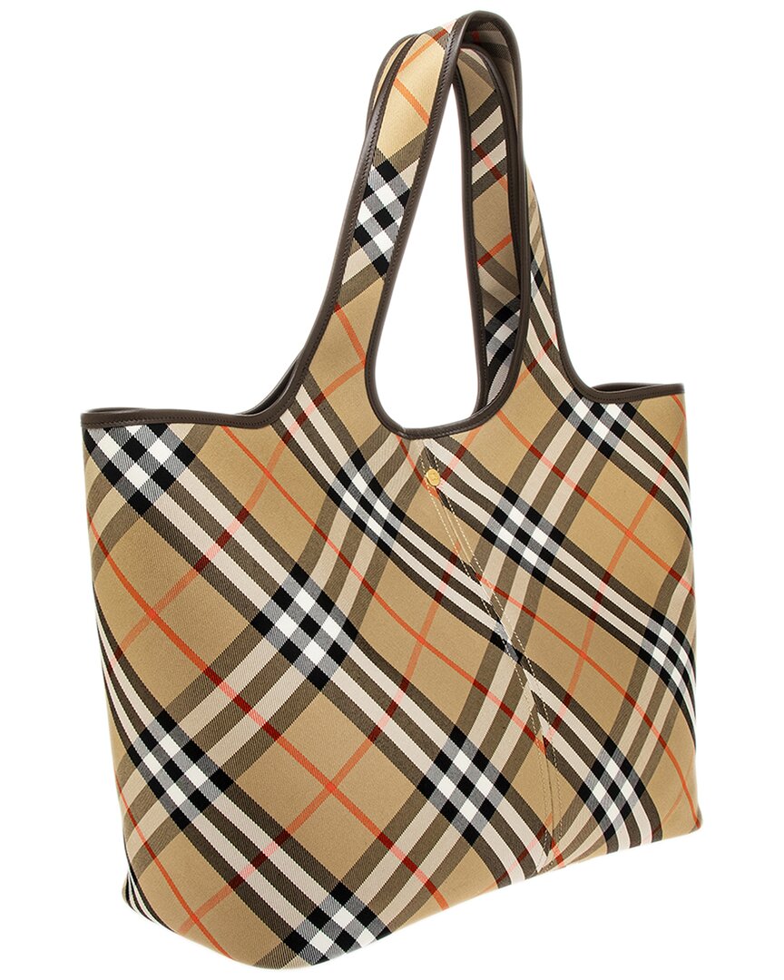 Burberry Check Medium Leather-Trim Tote