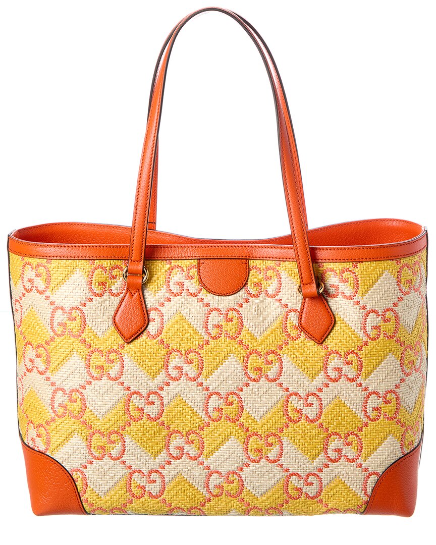 Gucci Ophidia Straw & Leather Tote