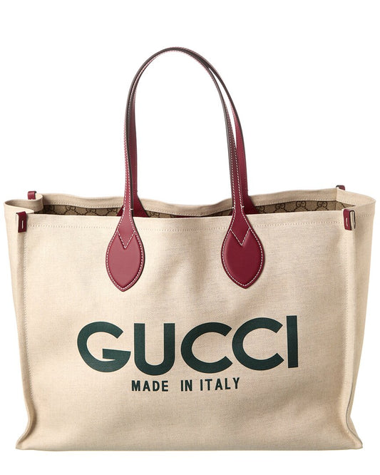 Gucci Logo Print Canvas & Leather Tote