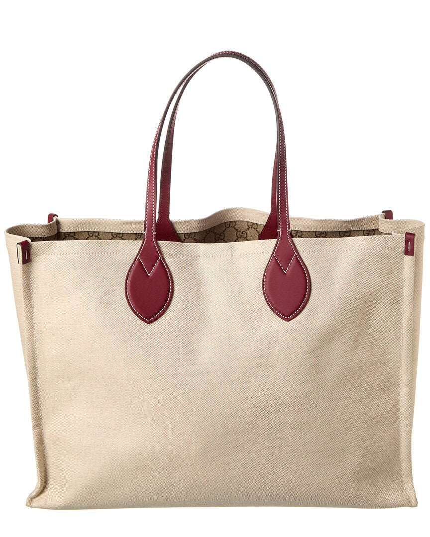 Gucci Logo Print Canvas & Leather Tote