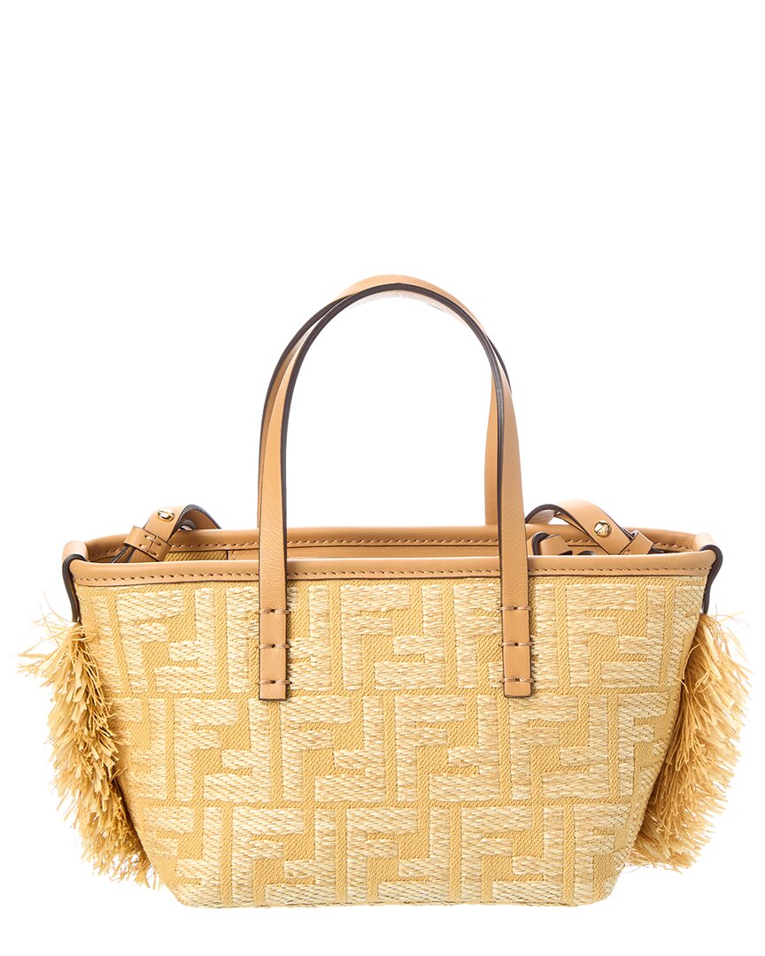 Fendi Roll Mini Ff Raffia & Leather Tote