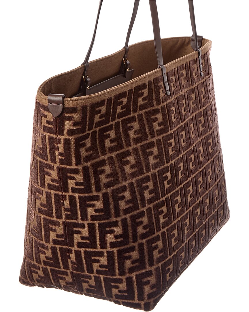 Fendi Roll Large Ff Jacquard Velvet & Leather Tote