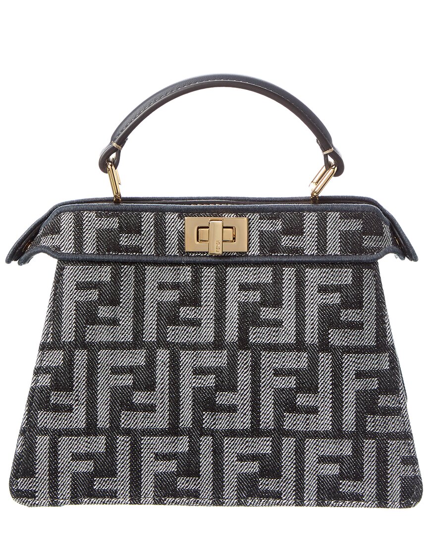 Fendi Peekaboo Iseeu Petite Ff Denim & Leather Tote