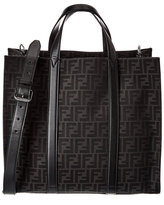 Fendi Ff Jacquard Leather-Trim Tote