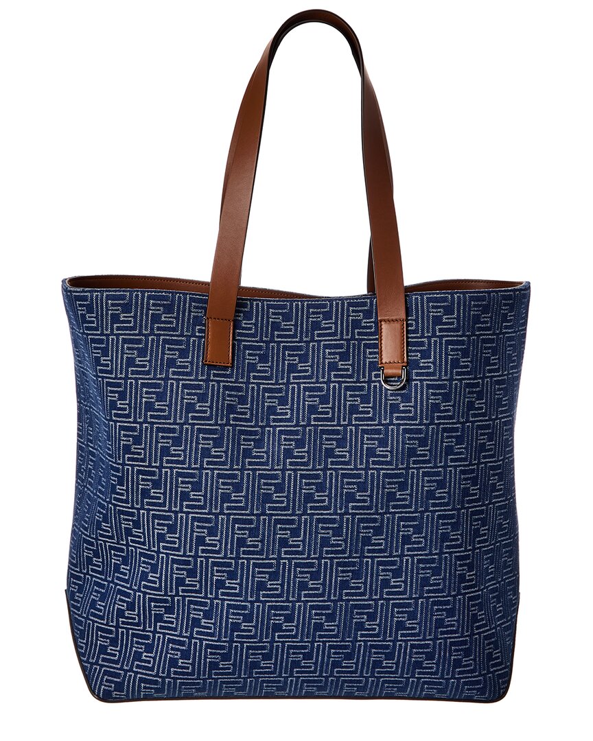 Fendi Ff Medium Denim & Leather Tote