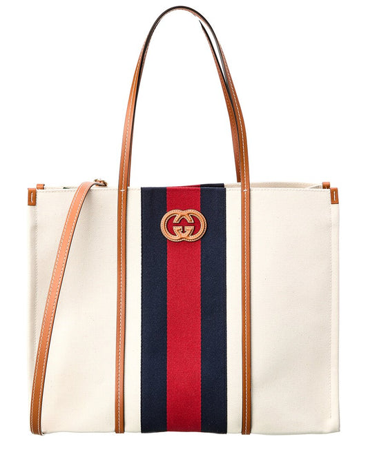 Gucci Interlocking G Canvas Leather-Trim Tote
