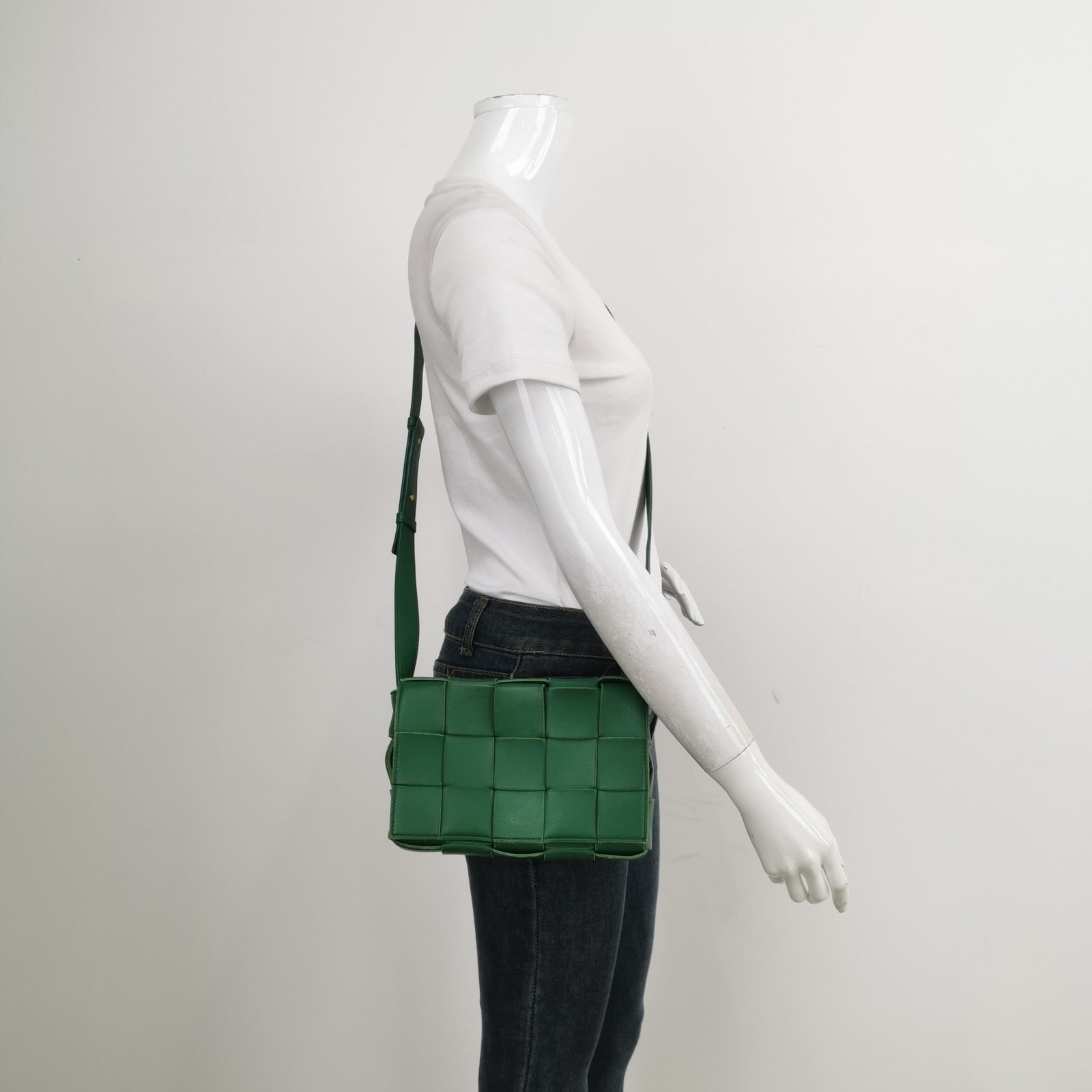 Bottega Veneta Cassette Green Leather Crossbody Bag