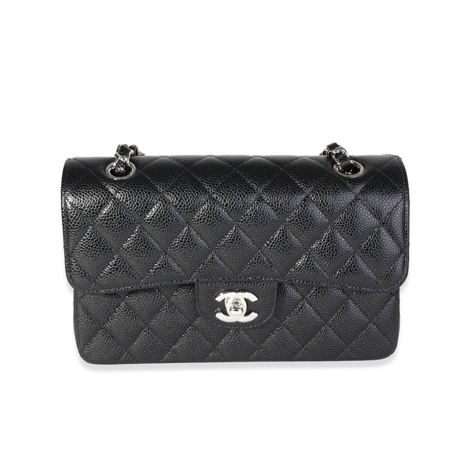 CHANEL Black Quilted Caviar Small Classic Double Flap Bag