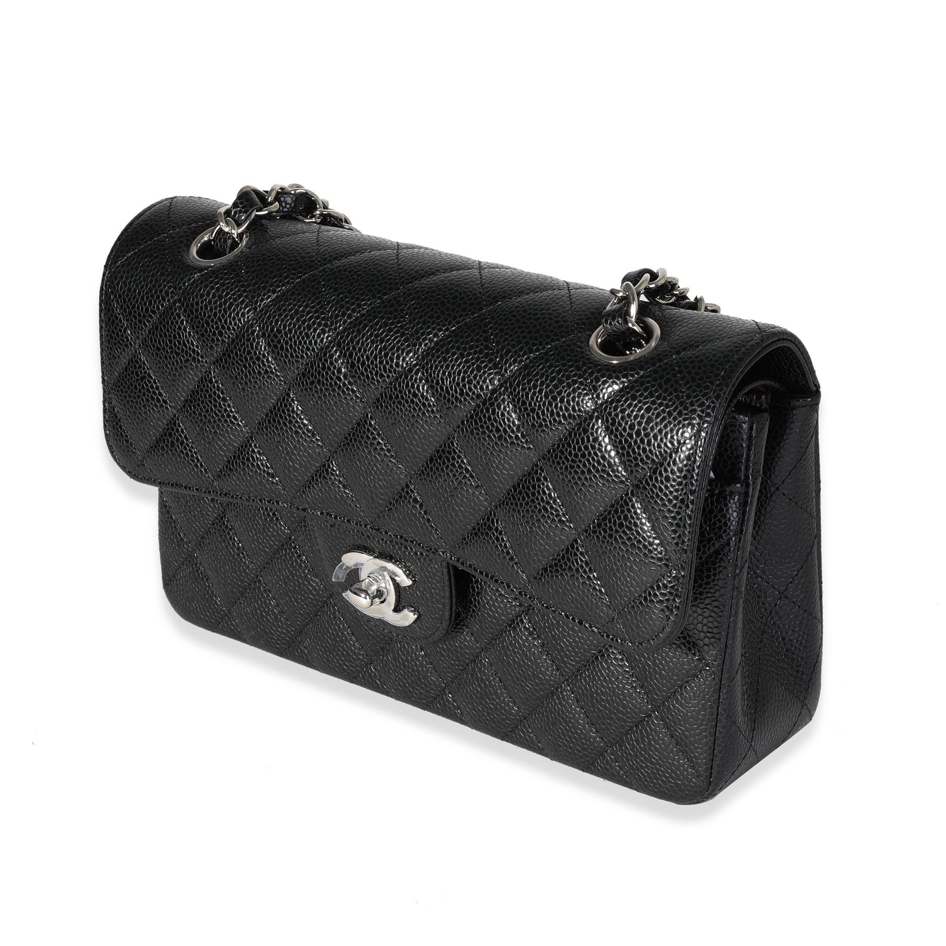 CHANEL Black Quilted Caviar Small Classic Double Flap Bag