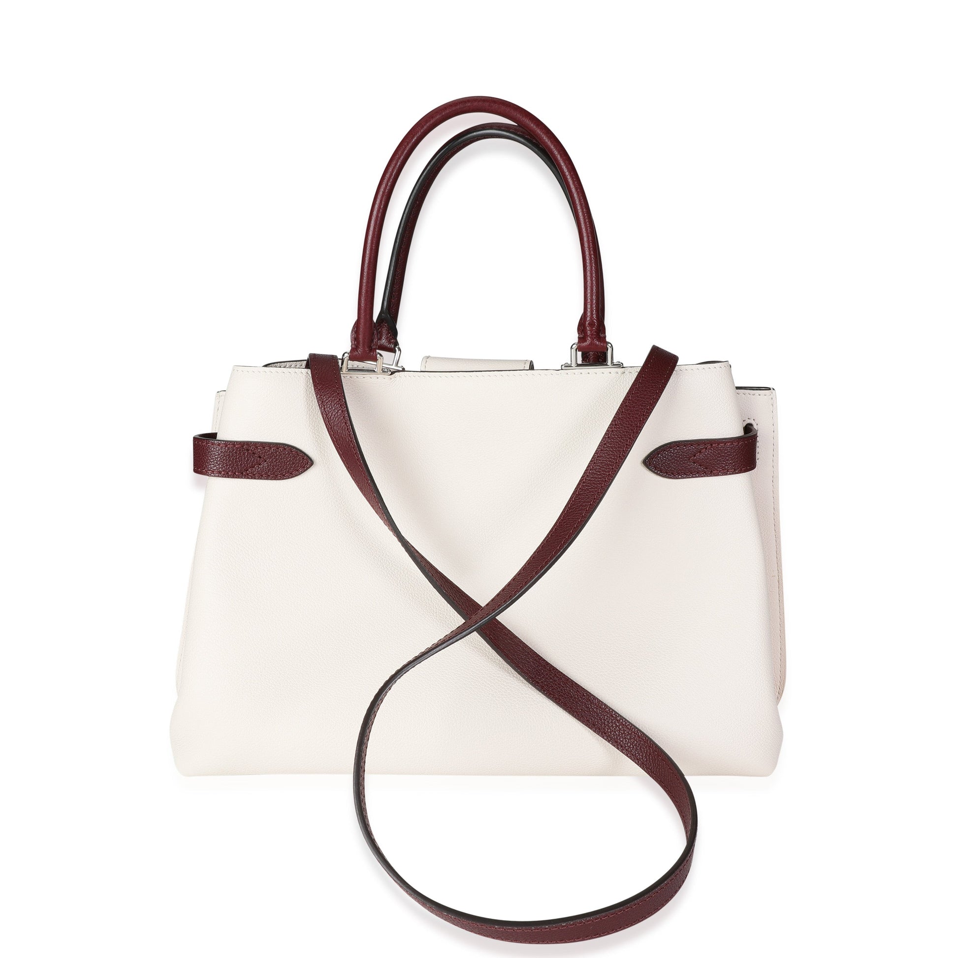 Luxury Women's Handbag | Louis Vuitton Cream & Burgundy Grained Calf Leather Lockme Day Bag
