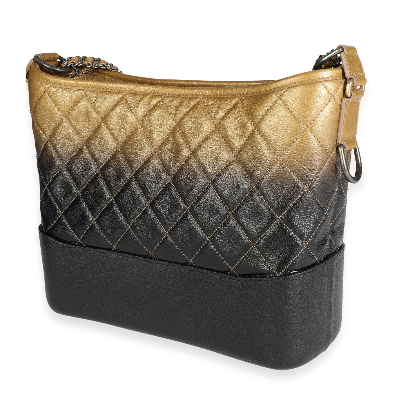 CHANEL Black Gold Ombre Quilted Goatskin Medium Gabrielle Hobo